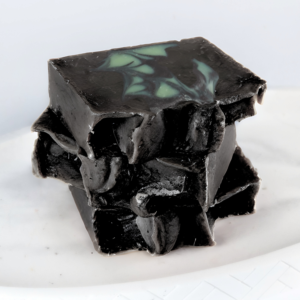 Bay Rum charcoal soap stack