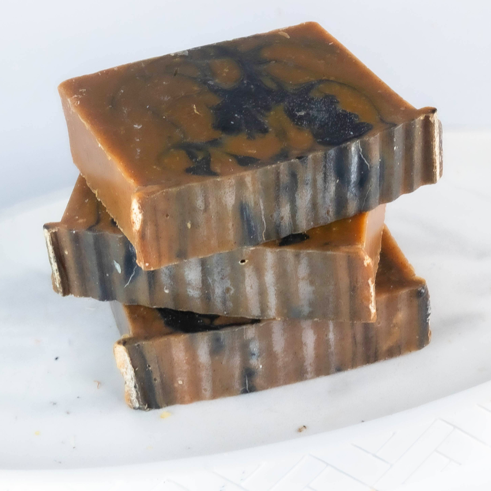 Turmeric and charcoal bar soap stack