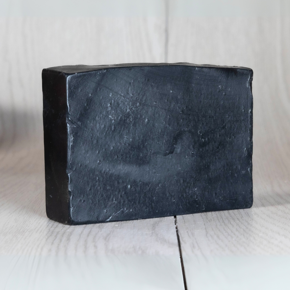 Charcoal Bar Soap black soap on grey background